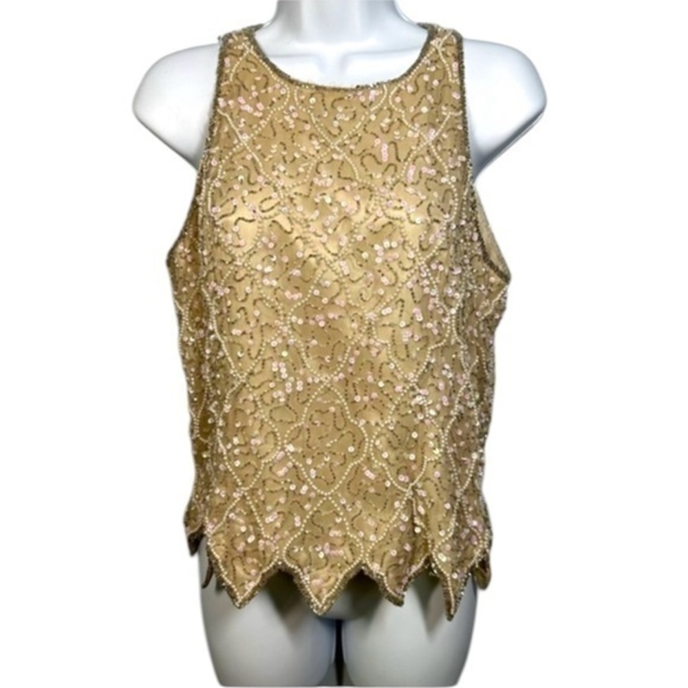 Adrianna‎ Papell Silk Beaded Sleeveless Top Evening Wedding Vintage 90s Y2K Sz 8